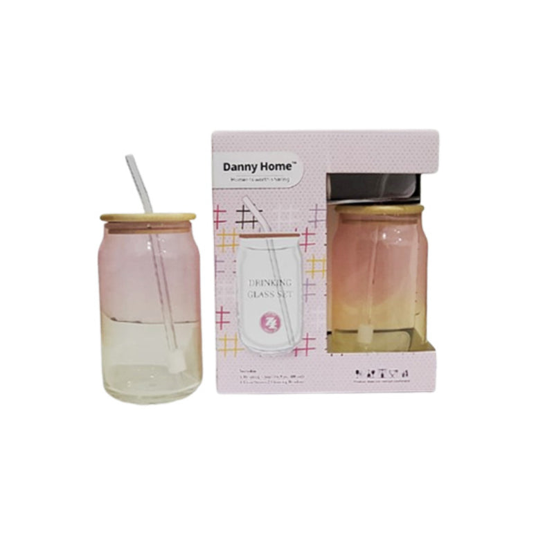 Drinking Glass With Straw & Wooden Lid 480ml