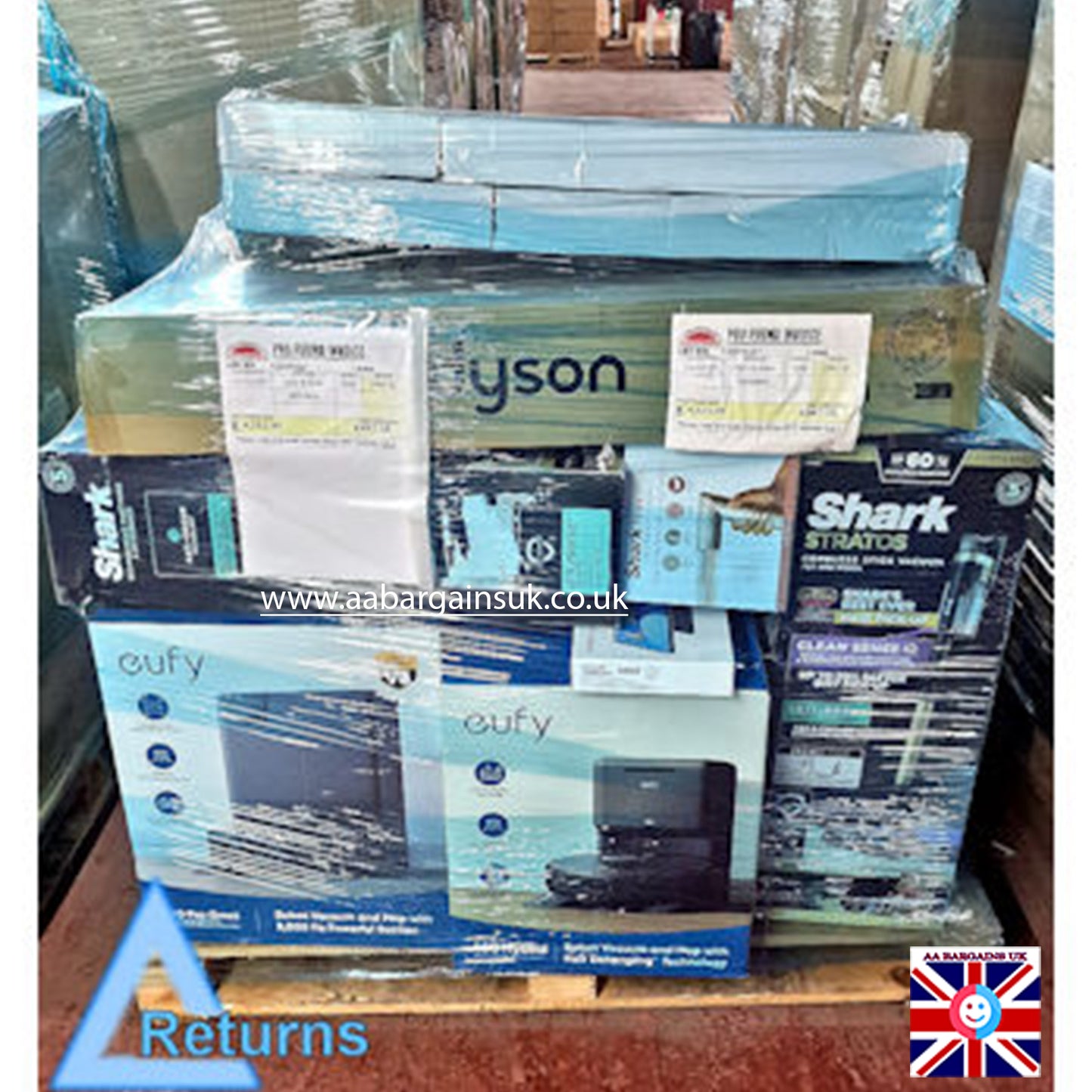Wholesale Returns Pallet – Eufy X10 Pro, Dyson V11, Shark Stratos, Smeg Set, Honor Pad & More | 17 Items | RRP £4,532.95 | Lot No. 207926